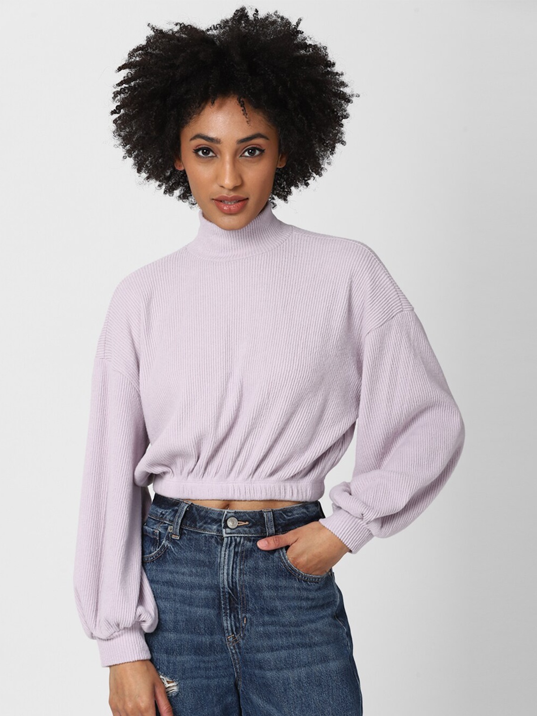 

FOREVER 21 Women Purple Solid Long Sleeves Pullover Sweater