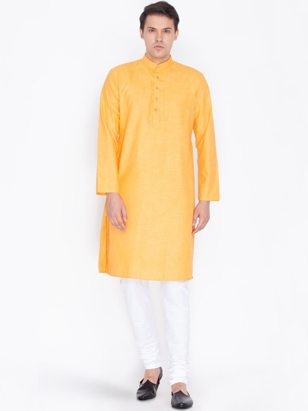 

VASTRAMAY Men Yellow Solid Kurta with Churidar