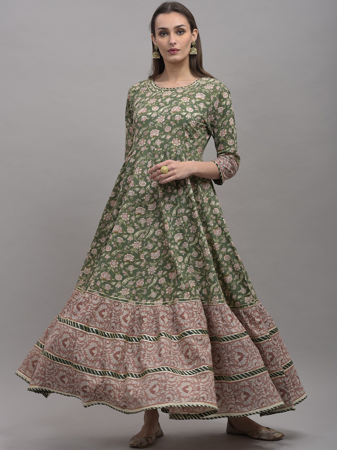 

KALINI Women Green Floral Printed Anarkali Kurta