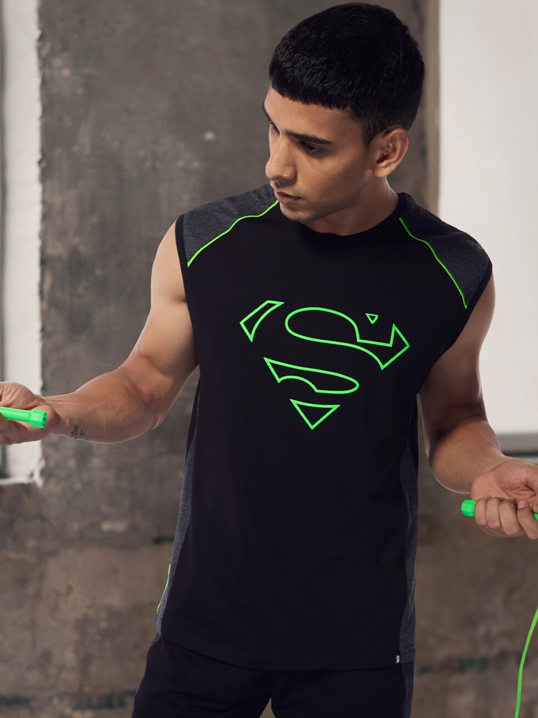 The Souled Store Men Black Printed Gym Vest