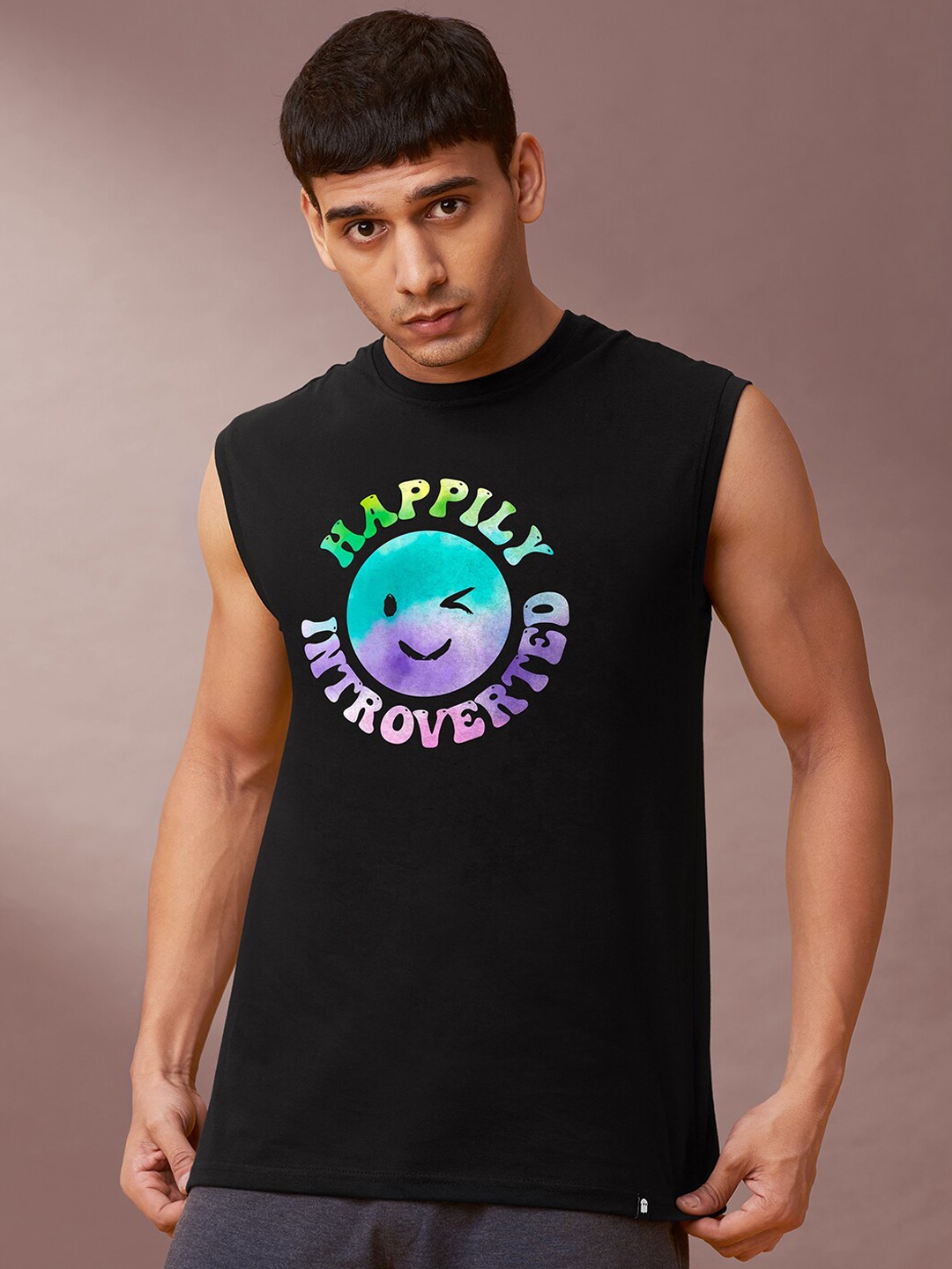 

The Souled Store Men Black & Purple Printed Cotton Gym Vest