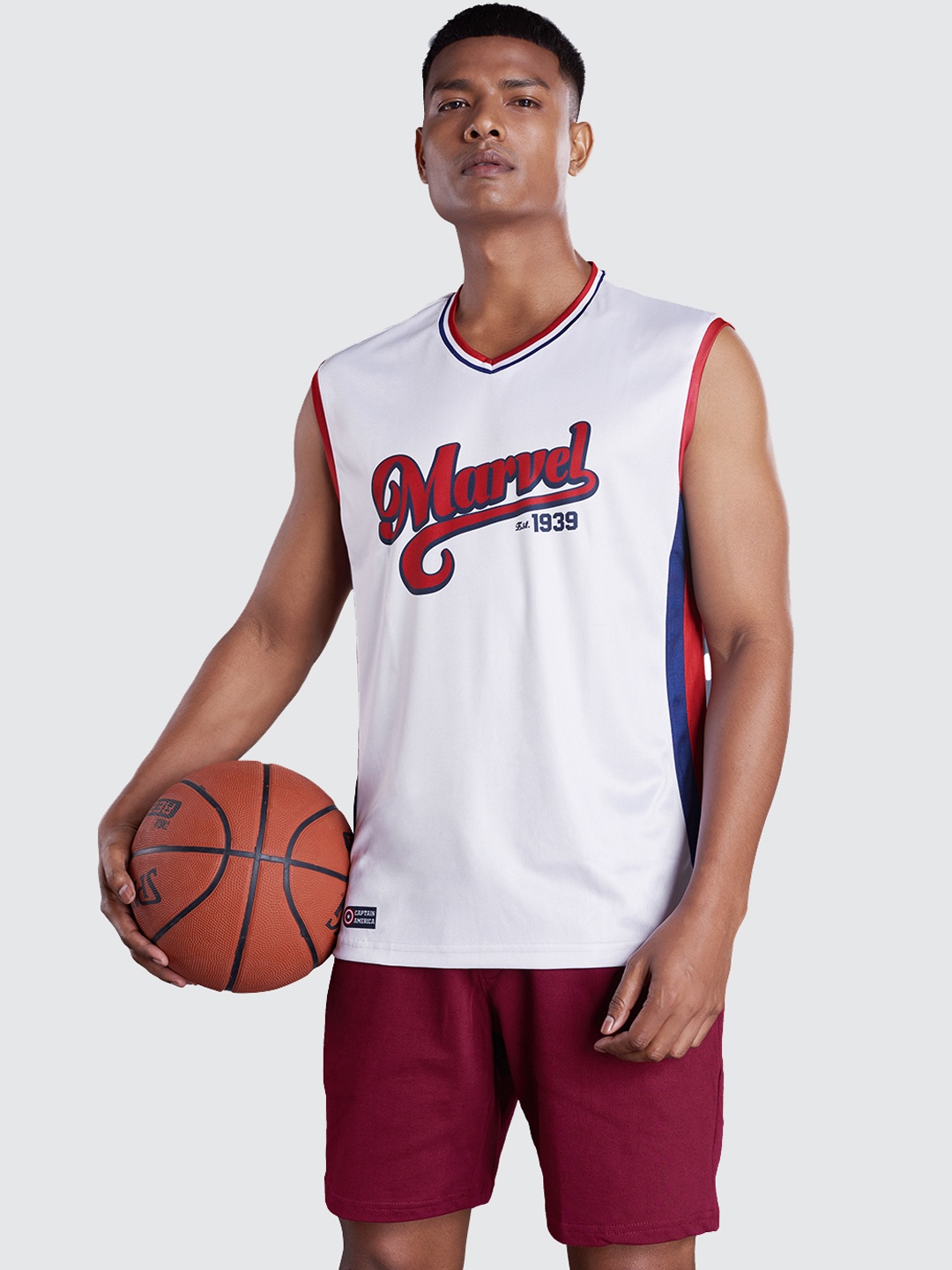 

The Souled Store Men White & Red Captain America Basketball Printed Gym Vest