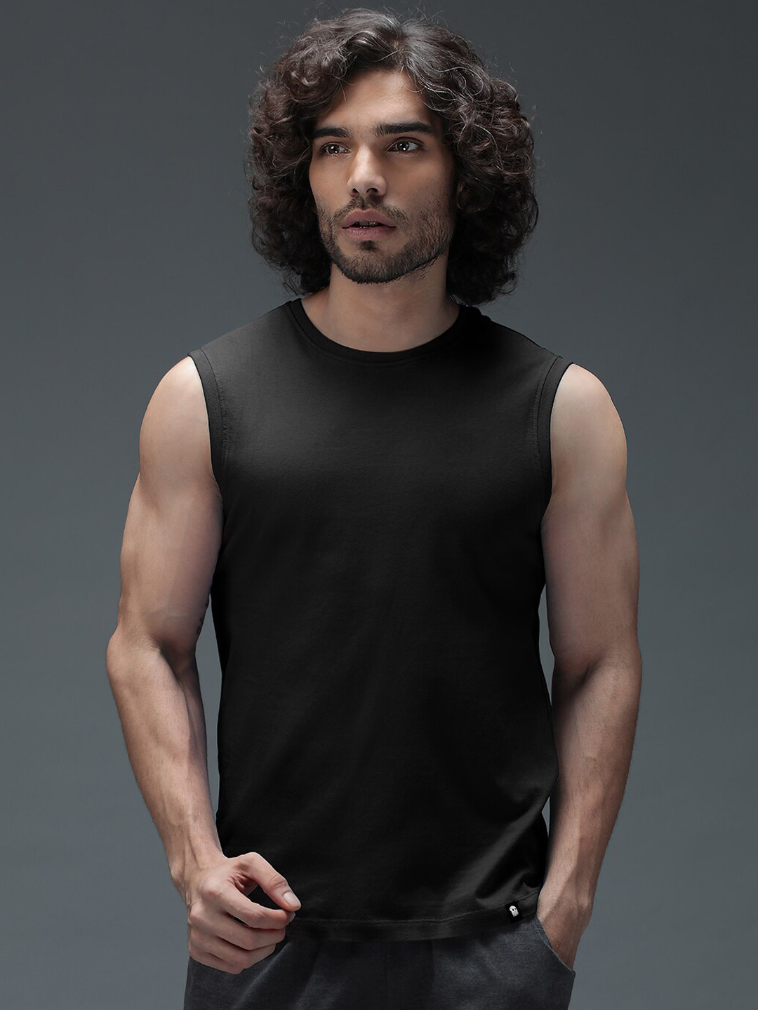 

The Souled Store Men Black Solid Cotton Innerwear Vest