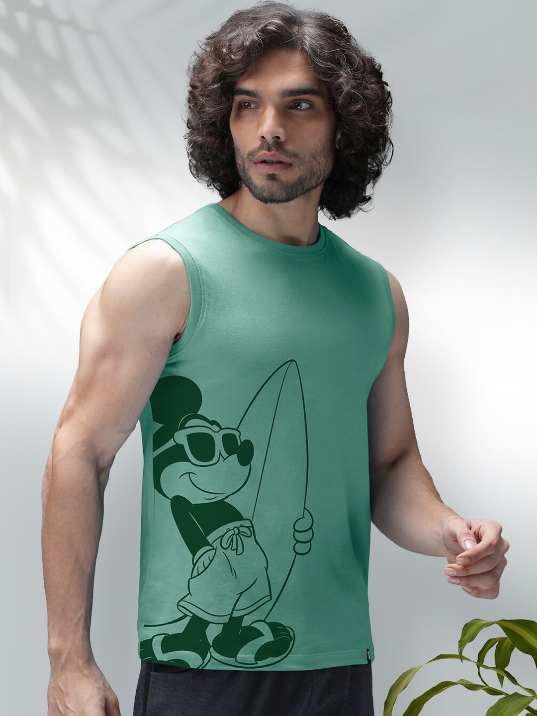 The Souled Store Men Green Mickey Mouse Printed Cotton Innerwear Vest