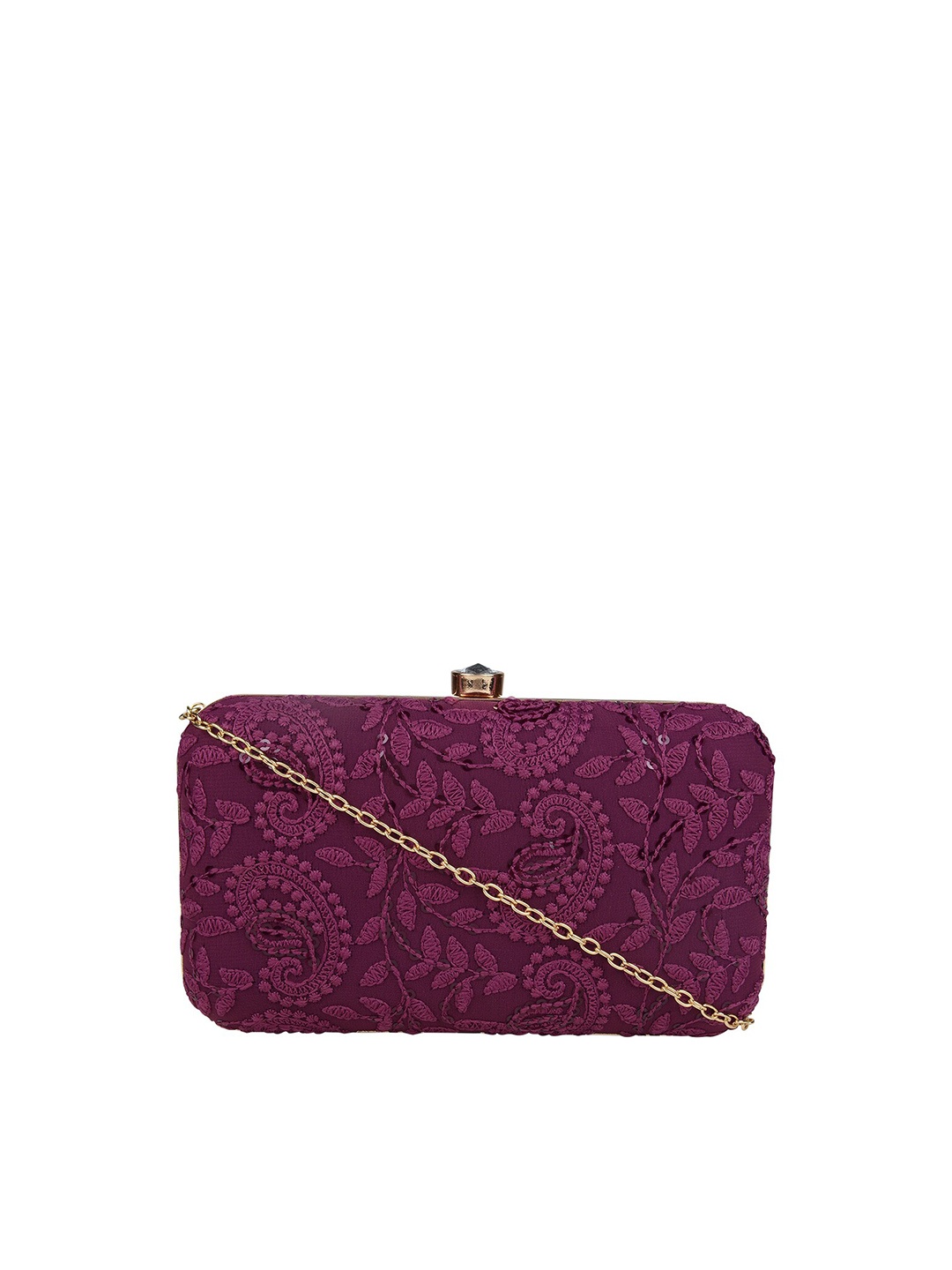 

HORRA Women Purple Embroidered Box Clutch