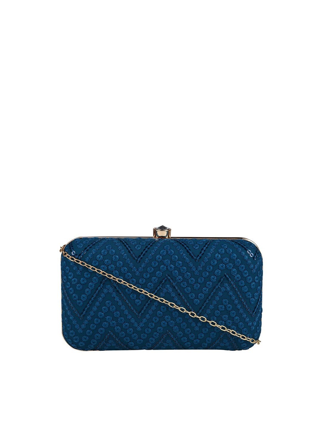 

HORRA Navy Blue Embroidered Box Clutch