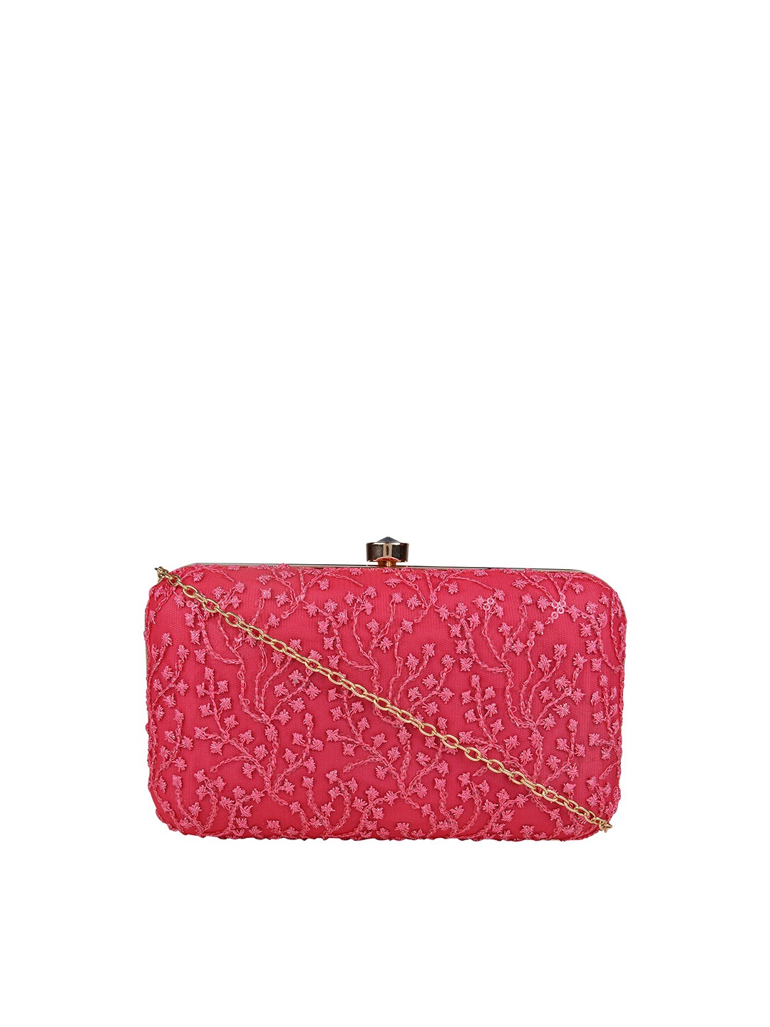 

HORRA Pink & Gold-Toned Embroidered Box Clutch