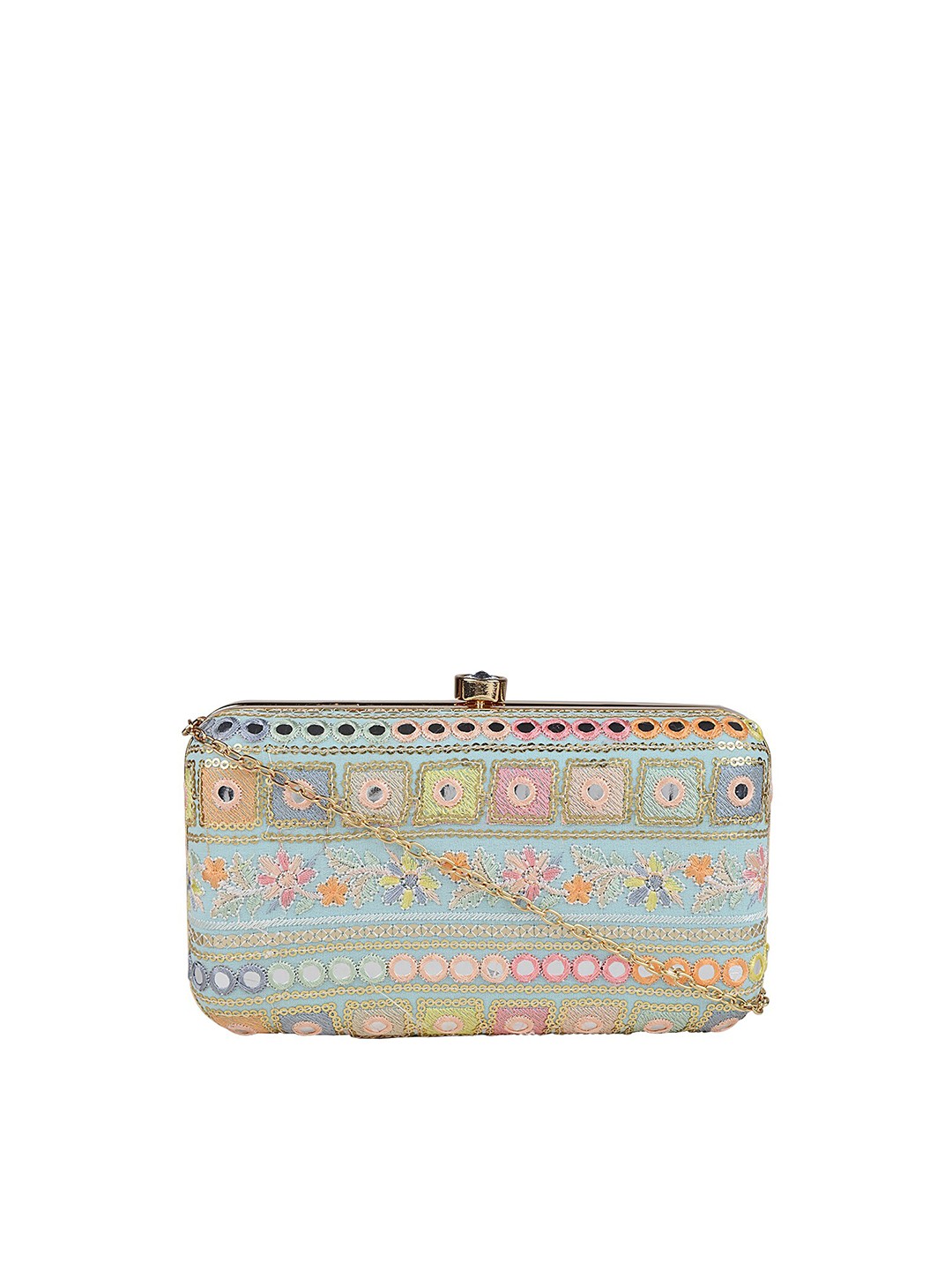 

HORRA Blue & Pink Mirror Embroidered Box Clutch