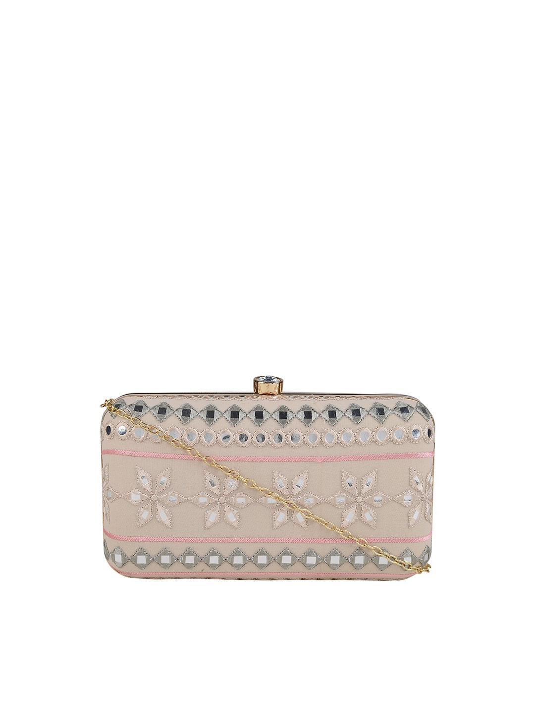 

HORRA Green & Pink Embellished Box Clutch