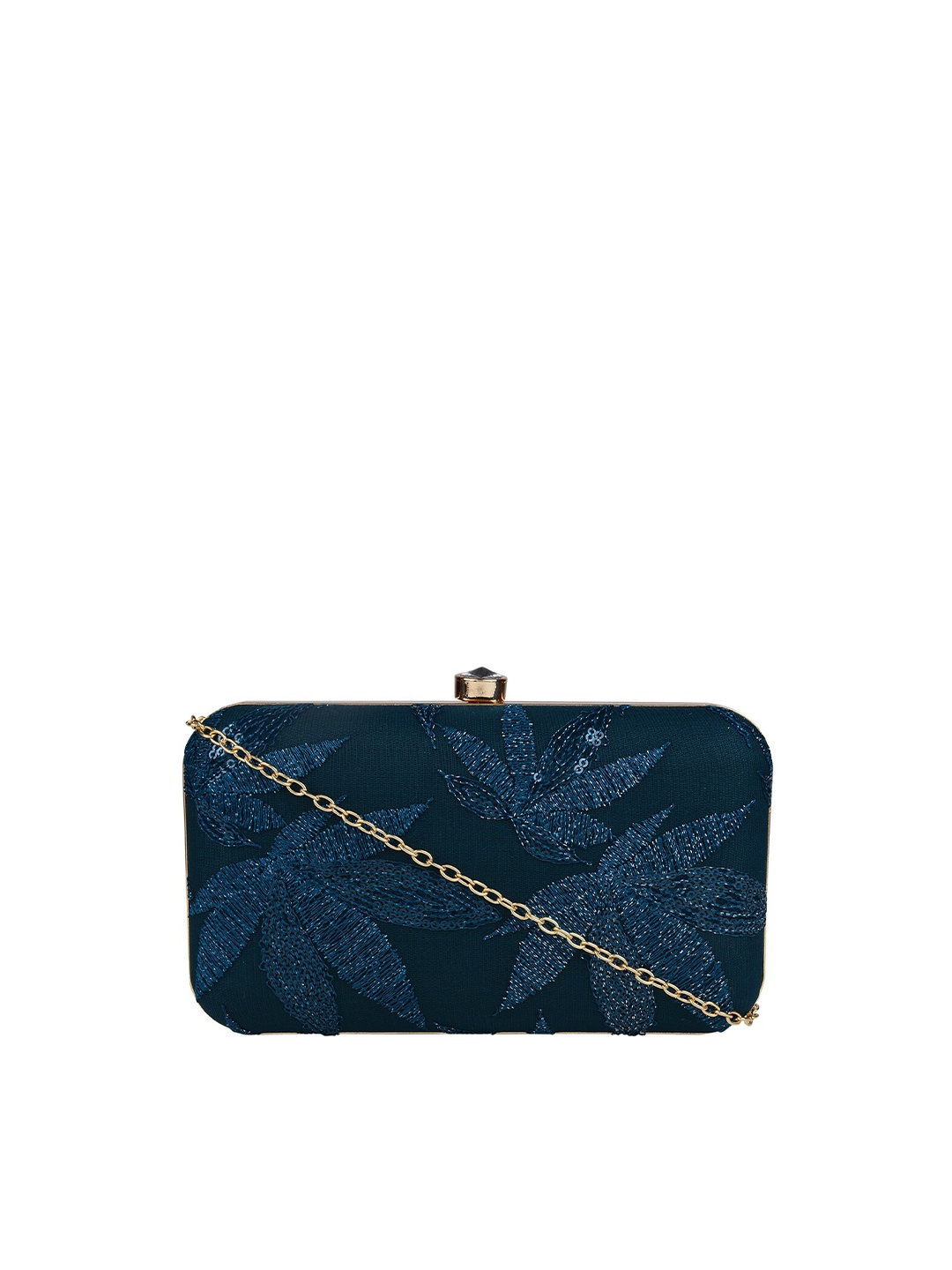 

HORRA Navy Blue Embroidered Box Clutch