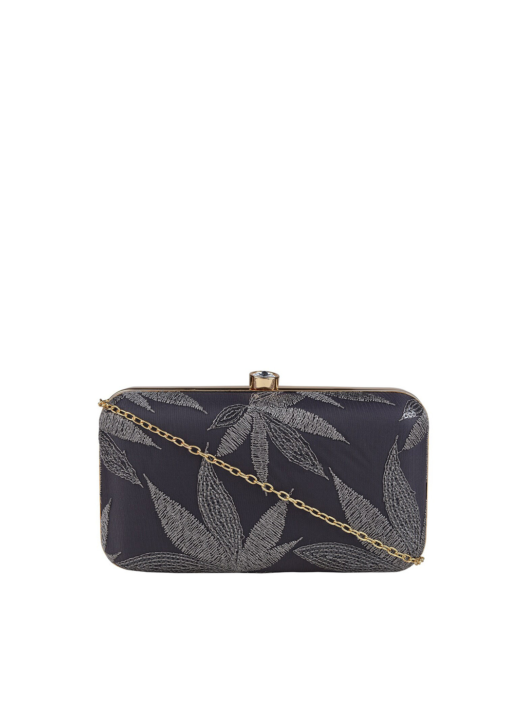 

HORRA Grey Embroidered Box Clutch