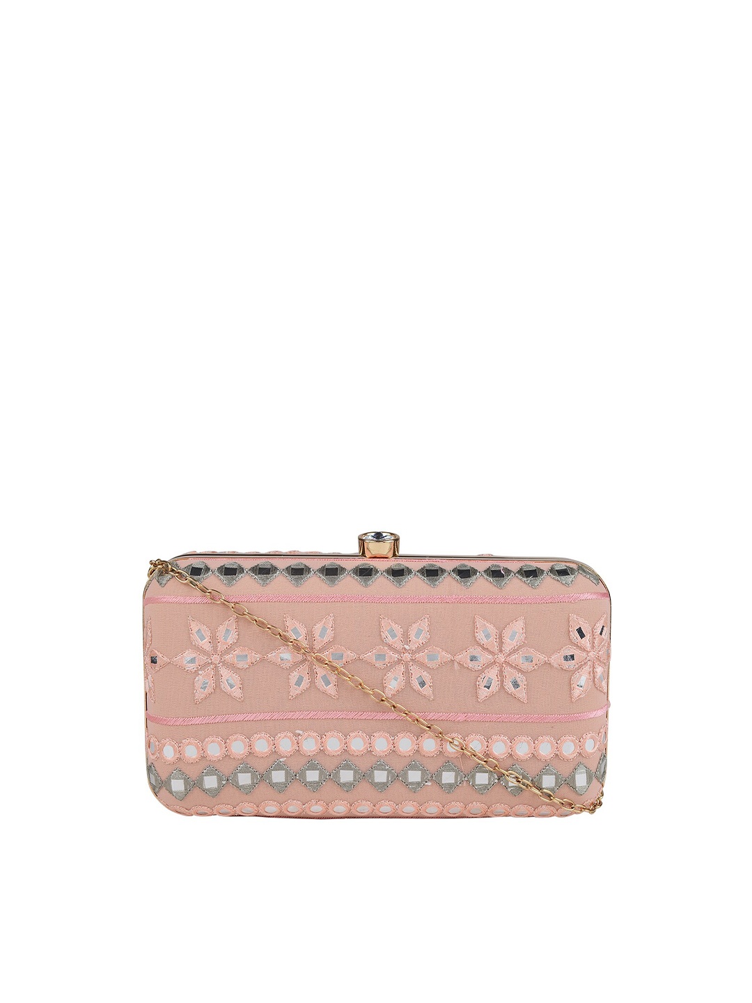

HORRA Peach-Coloured Embellished Box Clutch
