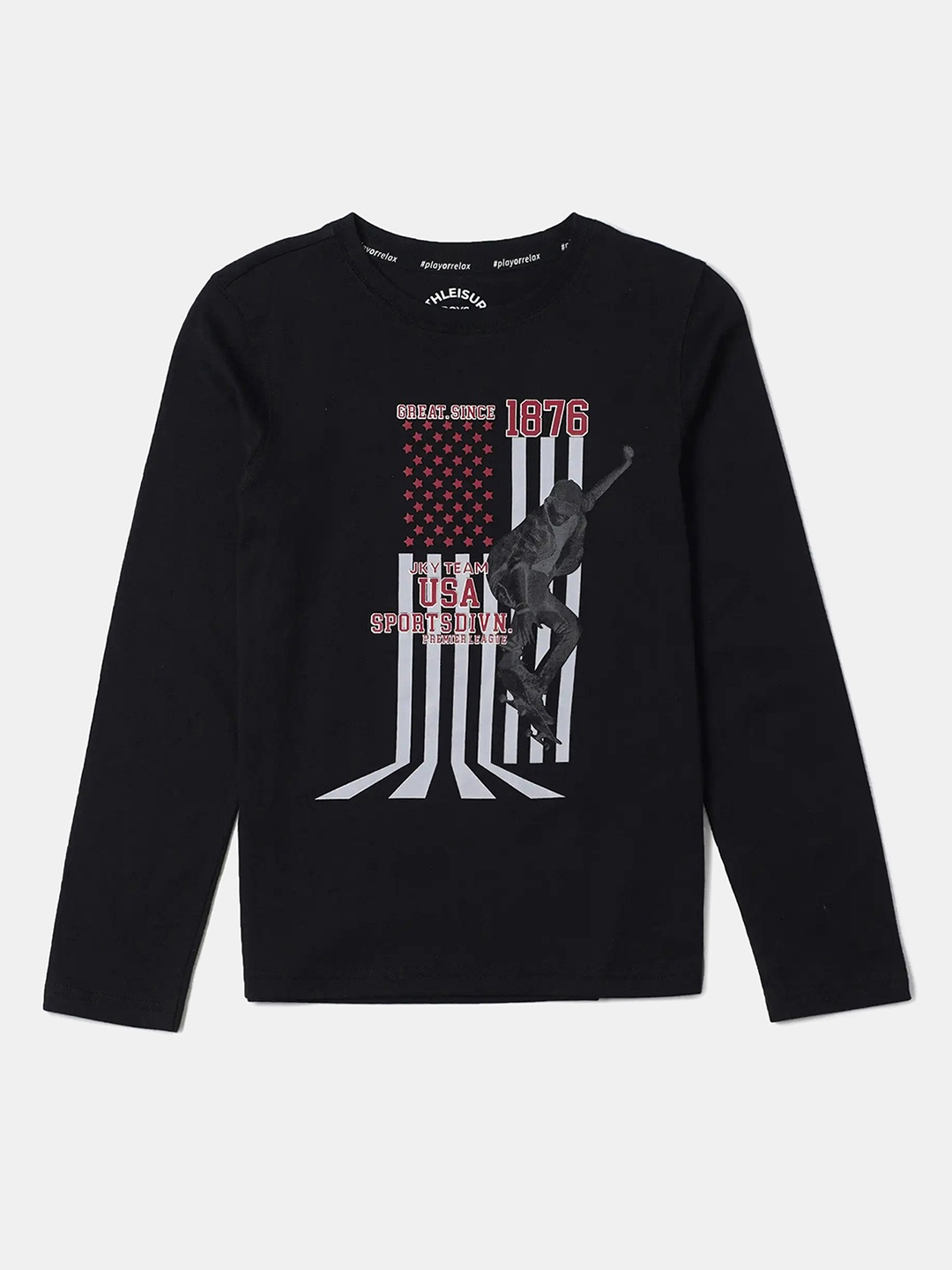 

Jockey Boys Super Combed Cotton Graphic Printed Round Neck Full Sleeve Tshirt-AB25, Black