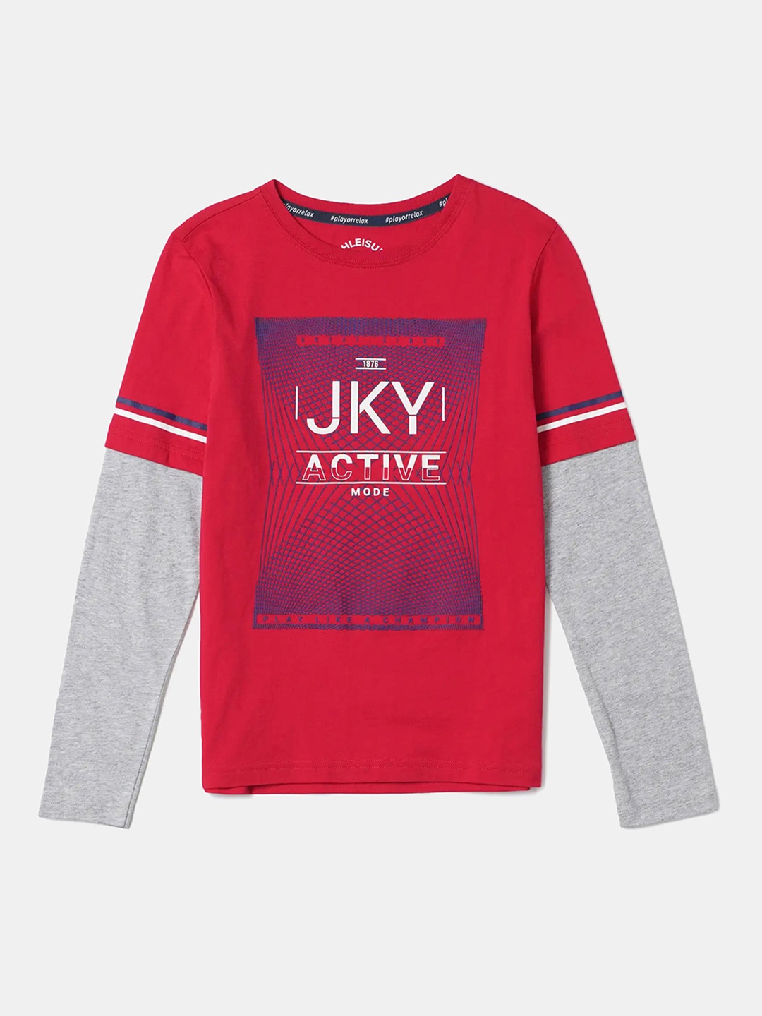 

Jockey Boy Super Combed Cotton Printed Round Neck Full Sleeve Tshirt-AB33, Red