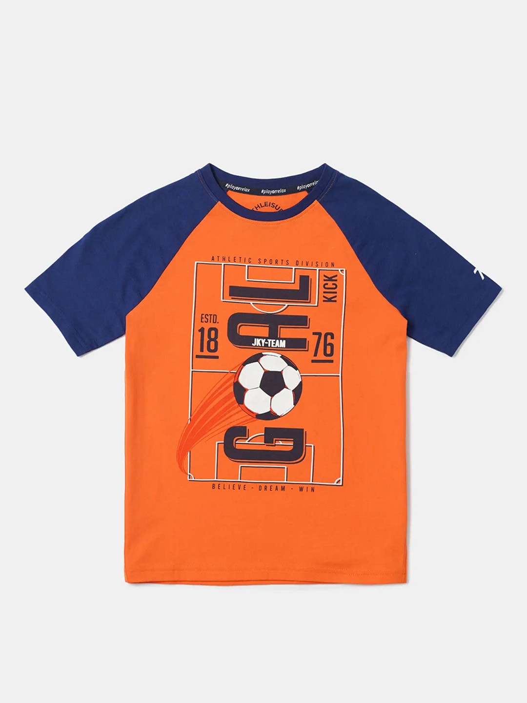 

Jockey Boys Super Combed Cotton Graphic Printed Round Neck Half Sleeve Tshirt - AB19, Orange