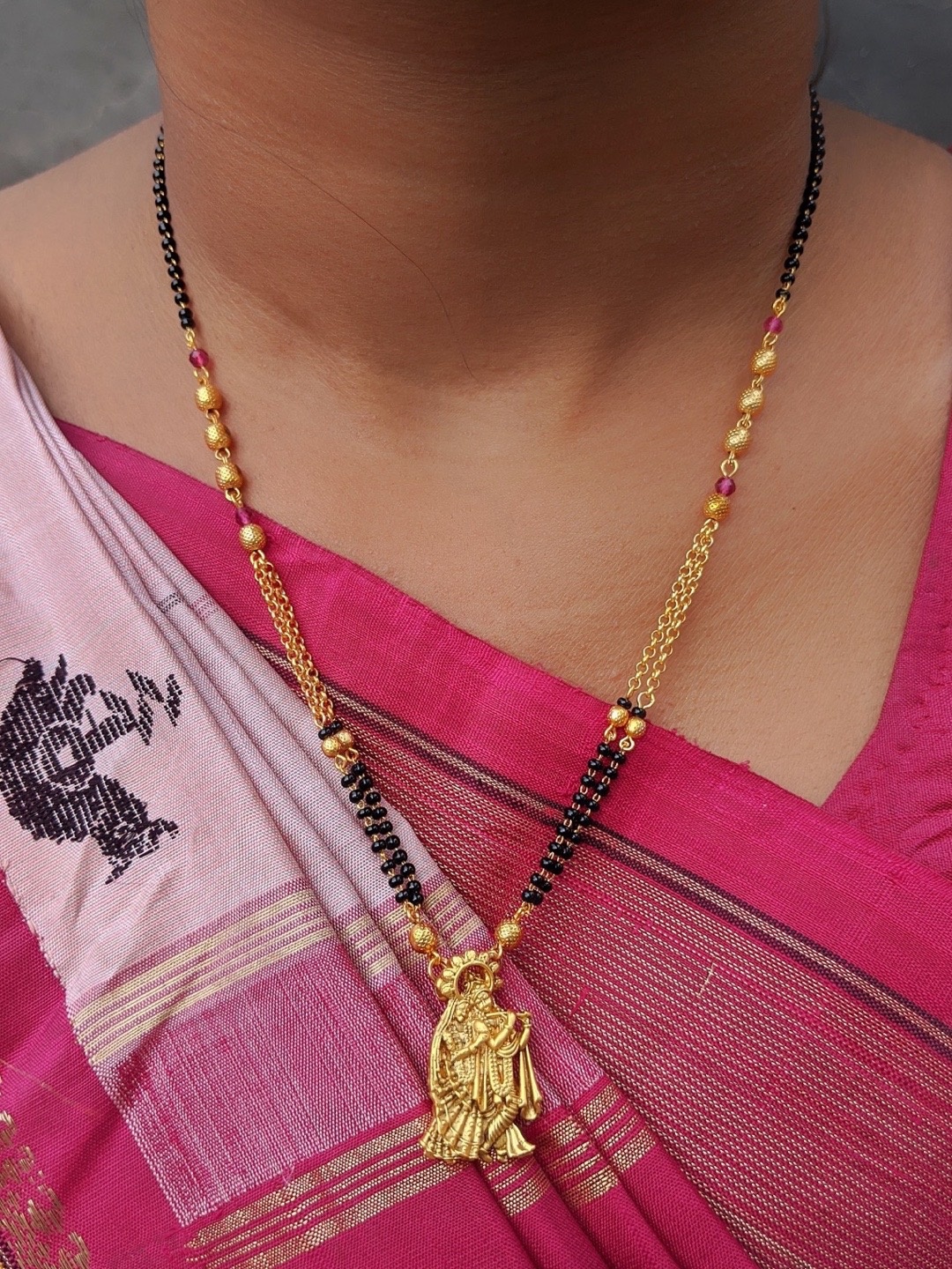 

Digital Dress Room Gold-Plated & Black Beaded Mangalsutra