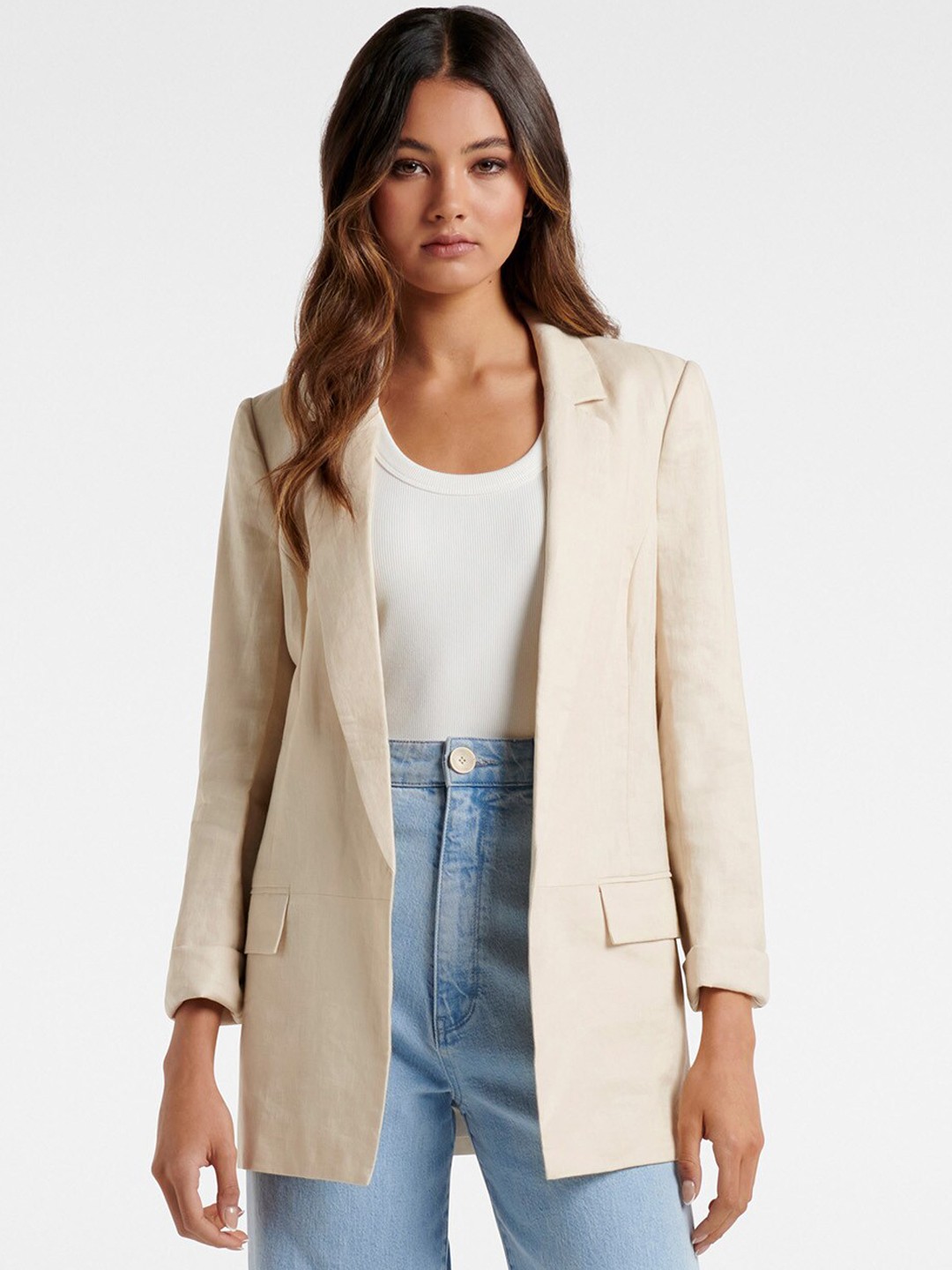 

Forever New Women Beige Solid Open-Front Casual Blazer
