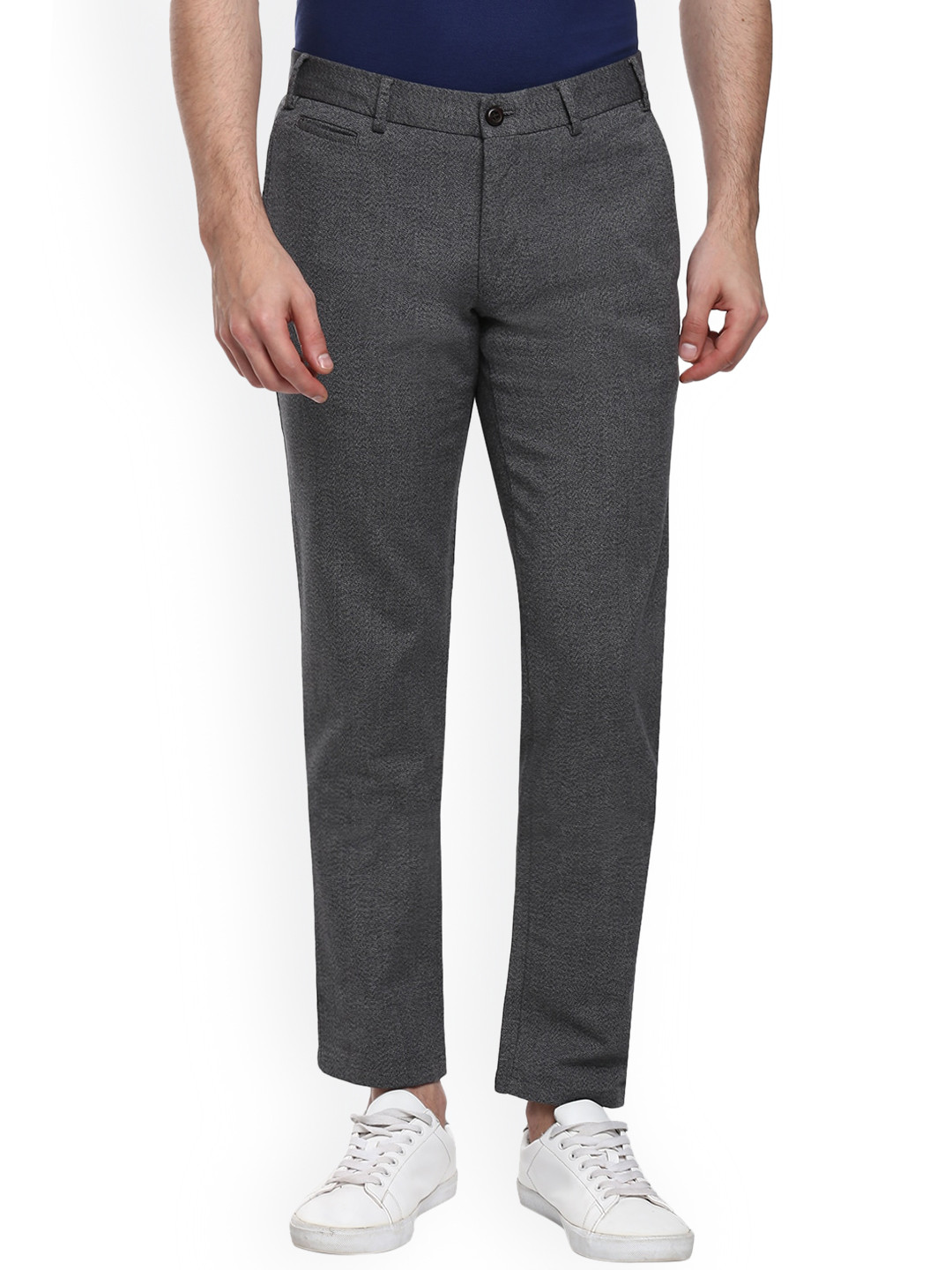

Hiltl Men Grey Custom Fit Solid Cotton Formal Trousers