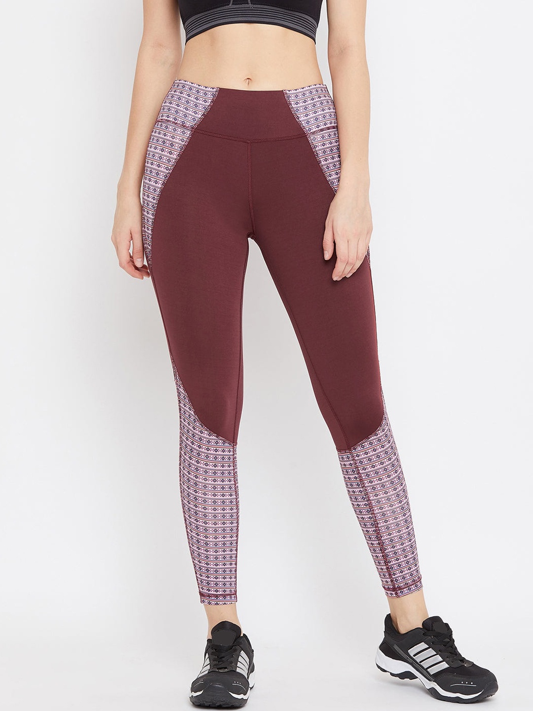 

JUMP USA Women Maroon Printed Rapid Dry Tights