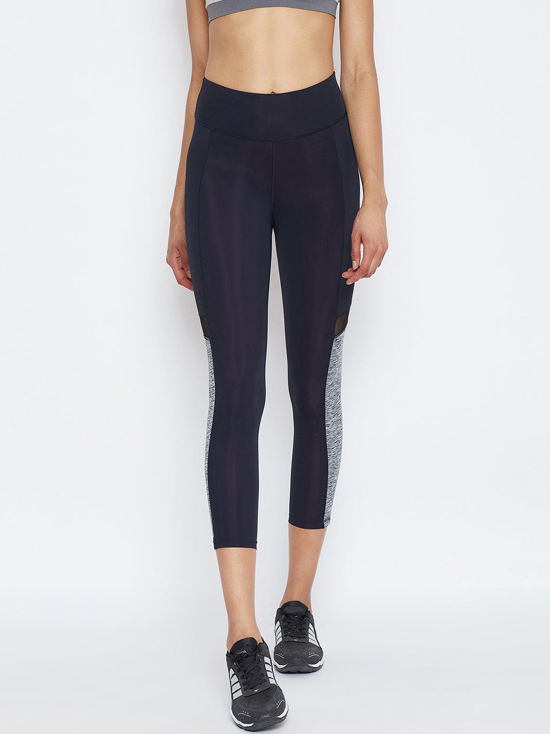 

JUMP USA Women Navy Blue & Grey Solid Dry Fit Training Tights