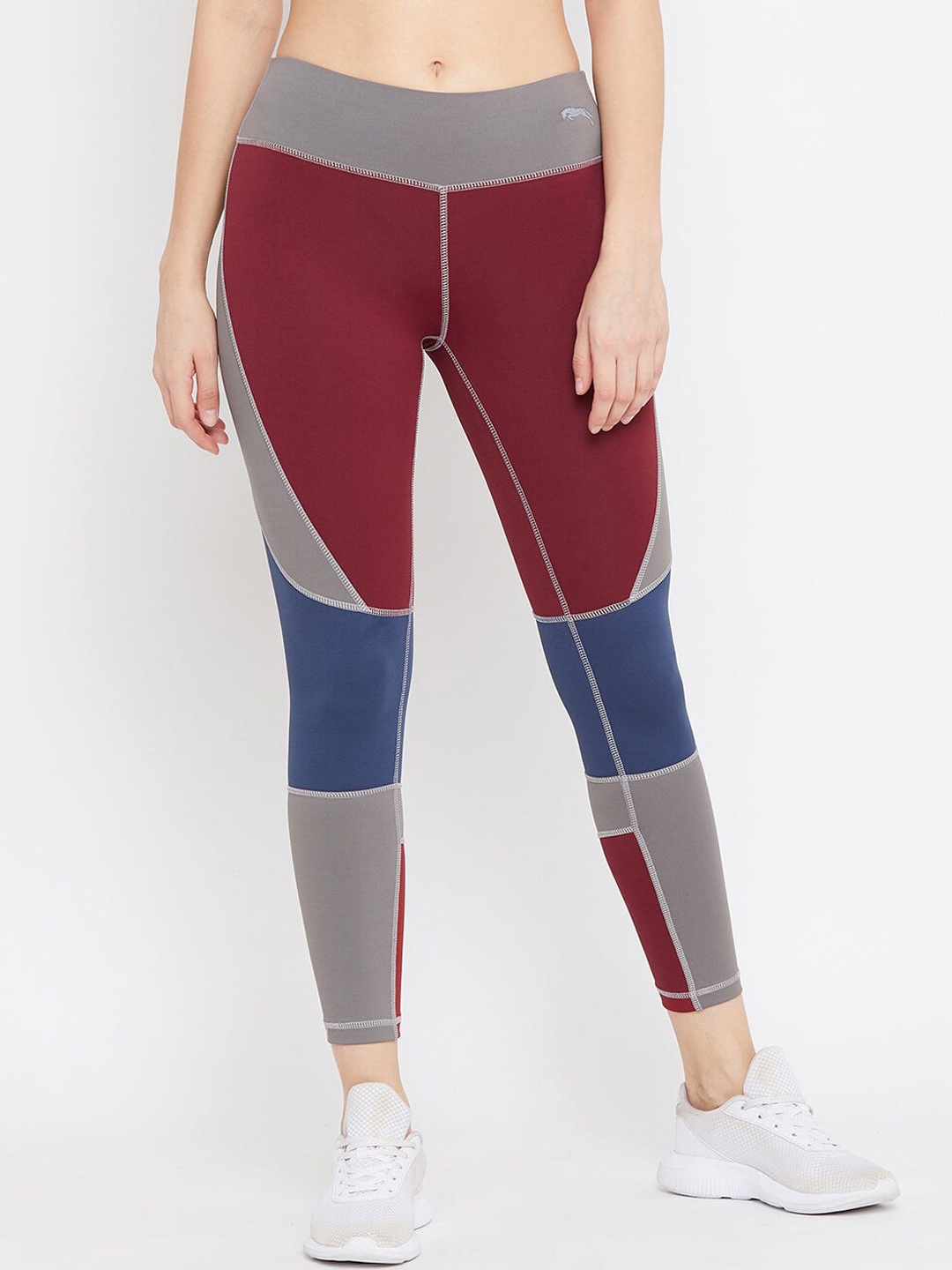 

JUMP USA Women Maroon & Grey Colourblocked Active Wear Tights