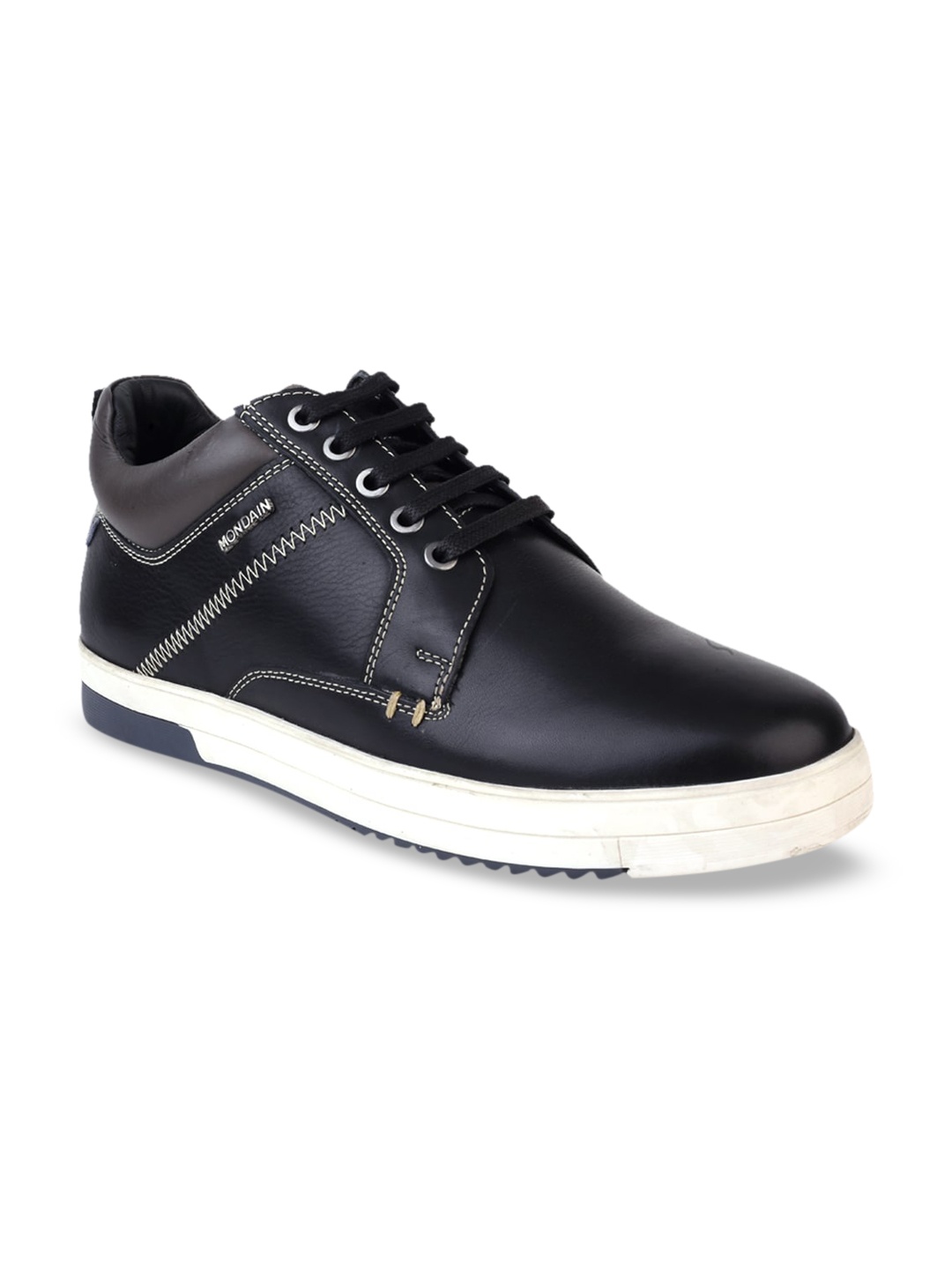 MONDAIN Men Black Solid Leather Sneakers with Waterproof Lining