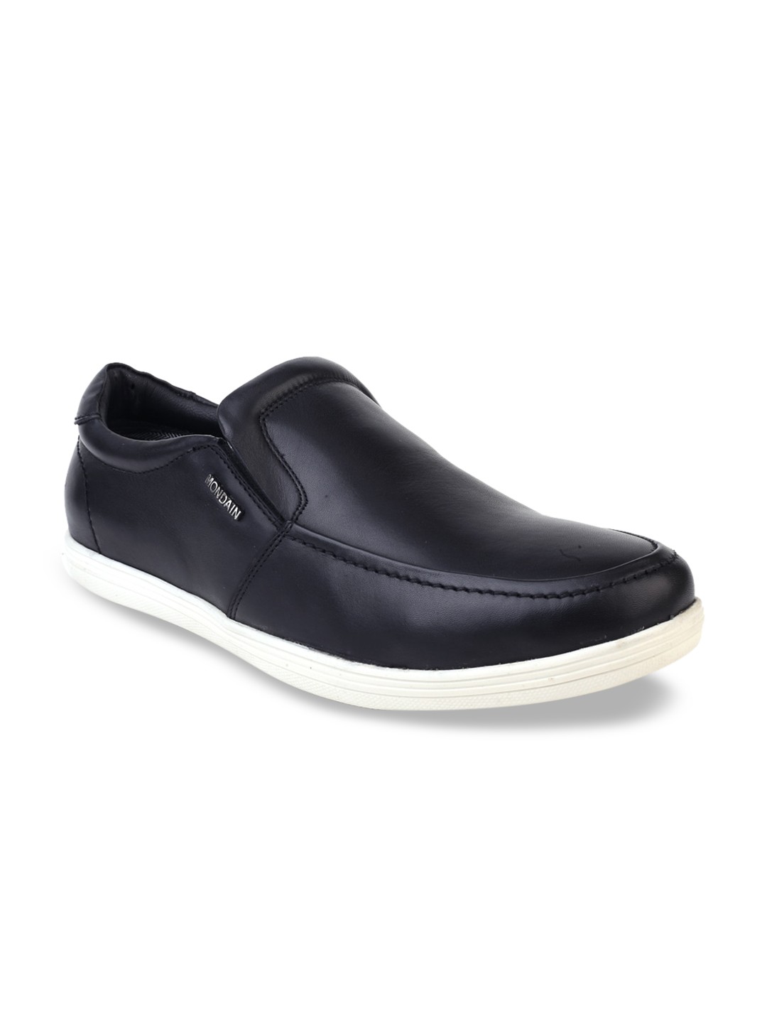

MONDAIN Men Black Leather Slip-On Sneakers