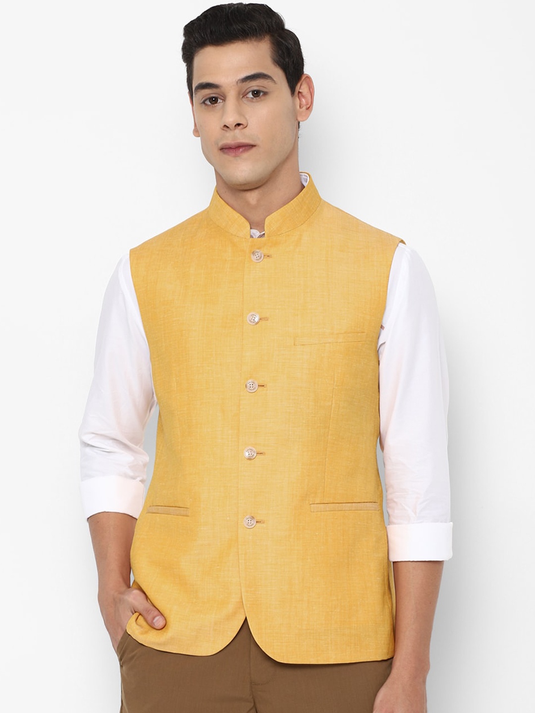 

Allen Solly Men Yellow Woven Design Nehru Jacket