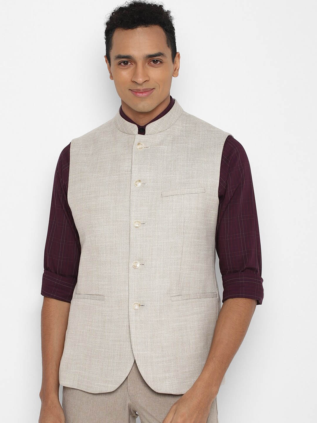 

Allen Solly Men Grey Woven Design Nehru Jacket