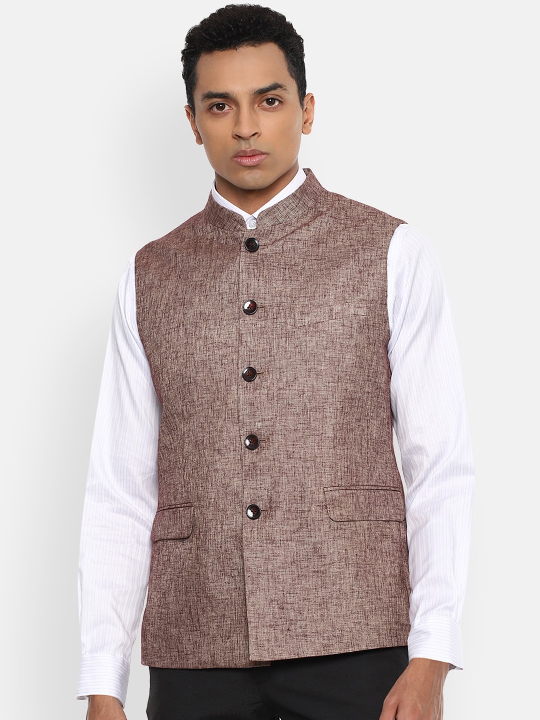 

Van Heusen Men Brown Printed Woven Nehru Jacket