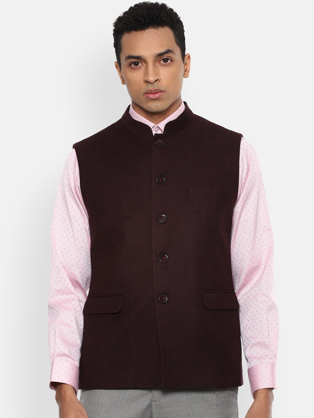 

Van Heusen Men Brown Mandarin Collar Pure Cotton Nehru Jacket