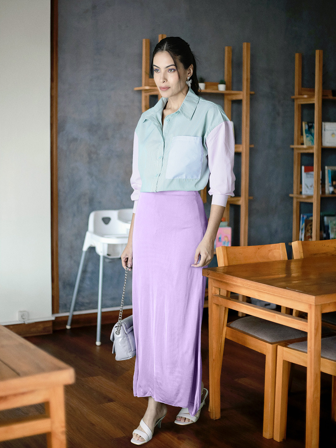 

MANGO Women Lavender Solid Flared Skirt