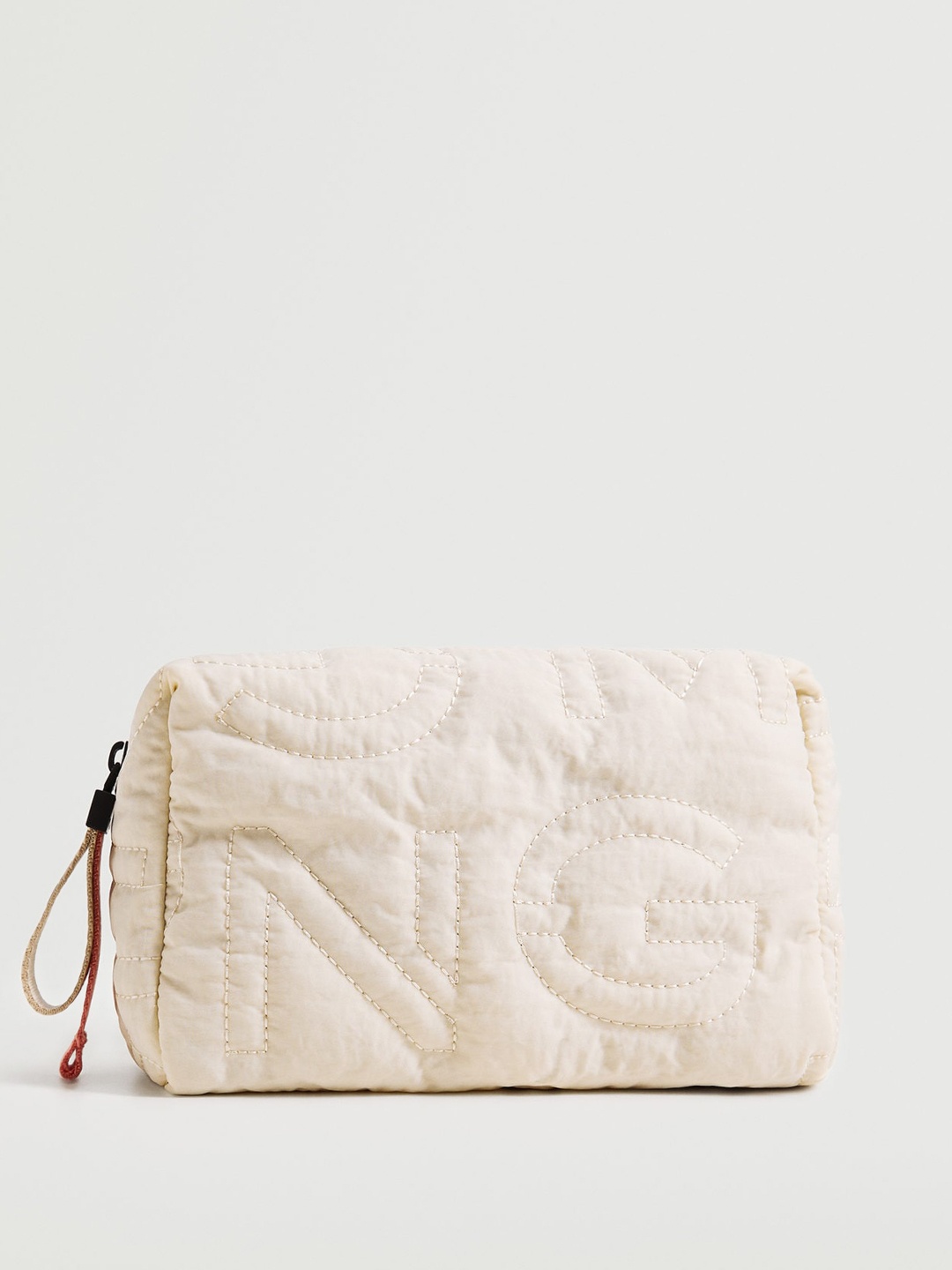 

MANGO Women Cream-Coloured Brand Name Self Design Travel Pouch