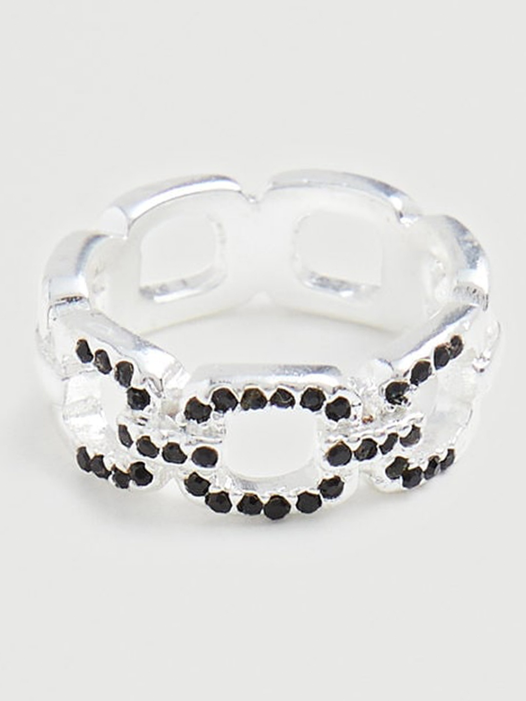 

MANGO Women Silver-Toned Black Stone Studded Ring