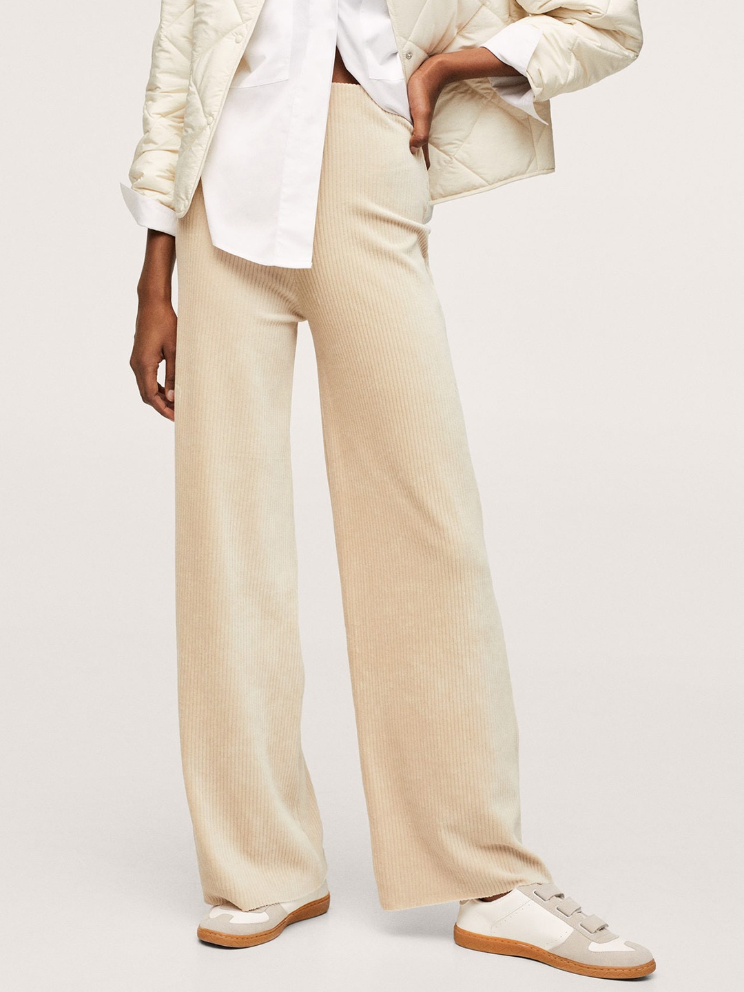 

MANGO Women Beige Flared Corduroy Trousers