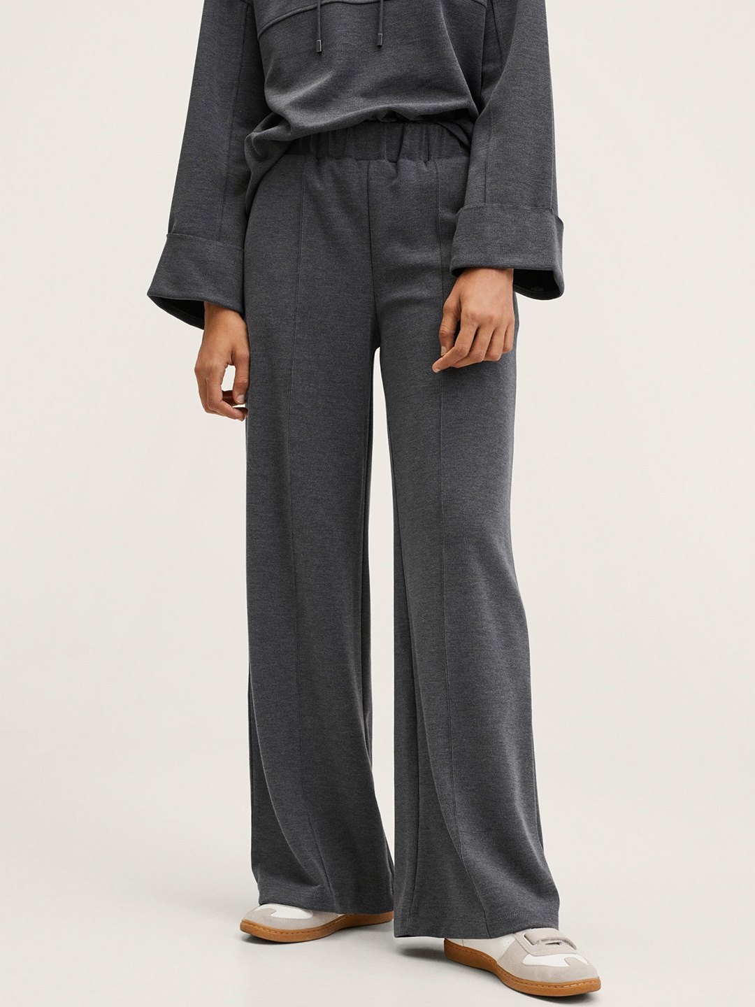 

MANGO Women Charcoal Grey Solid Wide Leg Trousers