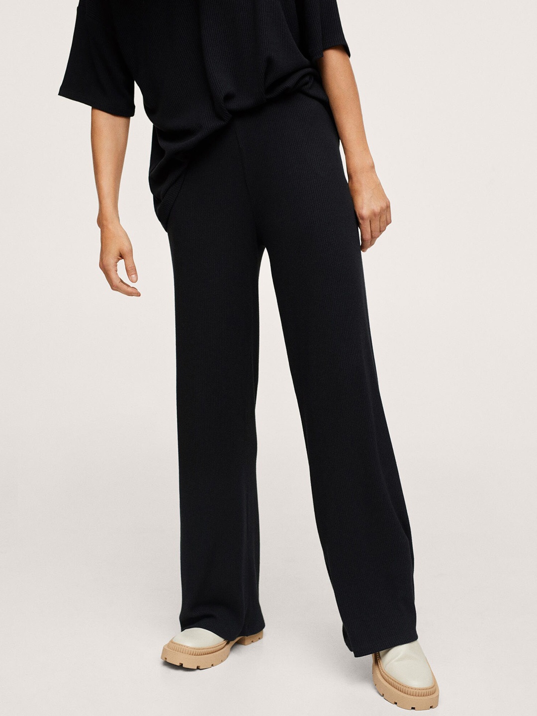 

MANGO Women Black Solid Flared High-Rise Trousers