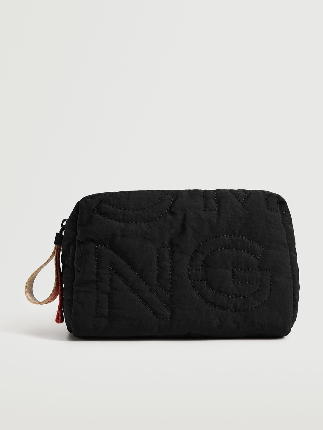 

MANGO Women Black Brand Name Self Design Travel Pouch
