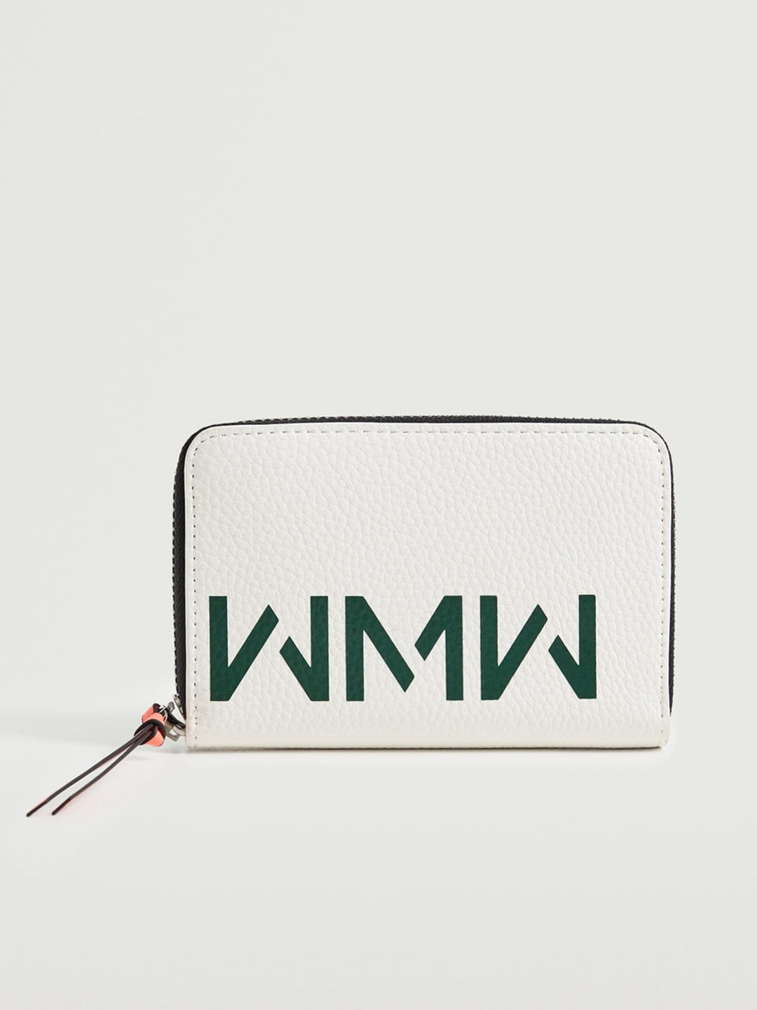 

MANGO Women White & Green Typography Printed Zip Around Wallet