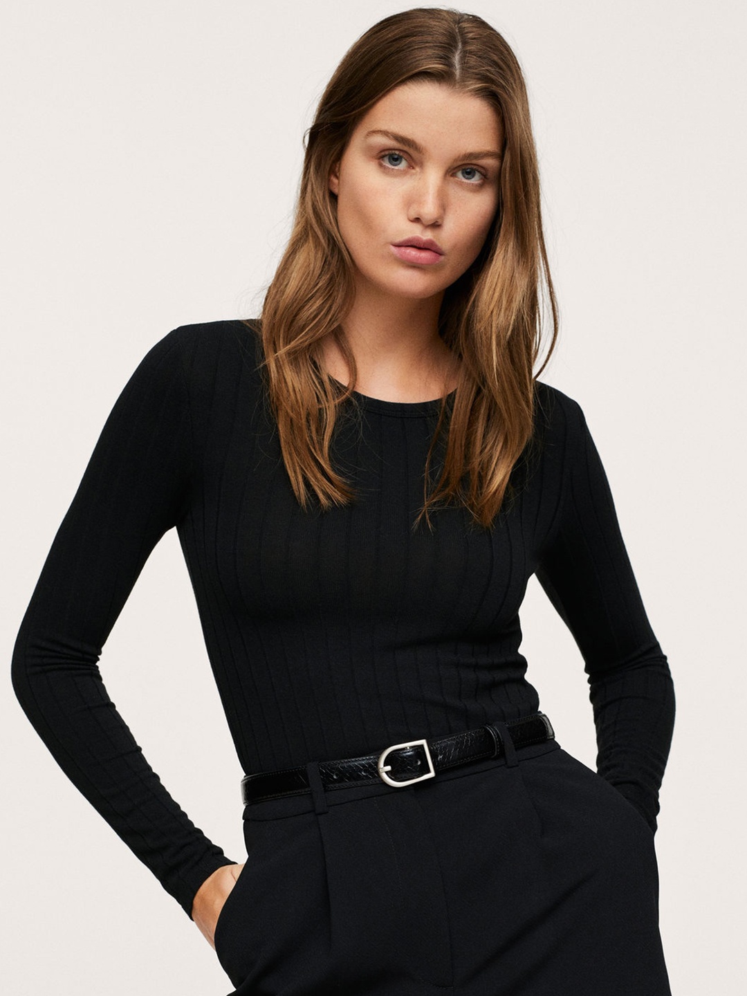 

MANGO Women Black T-shirt