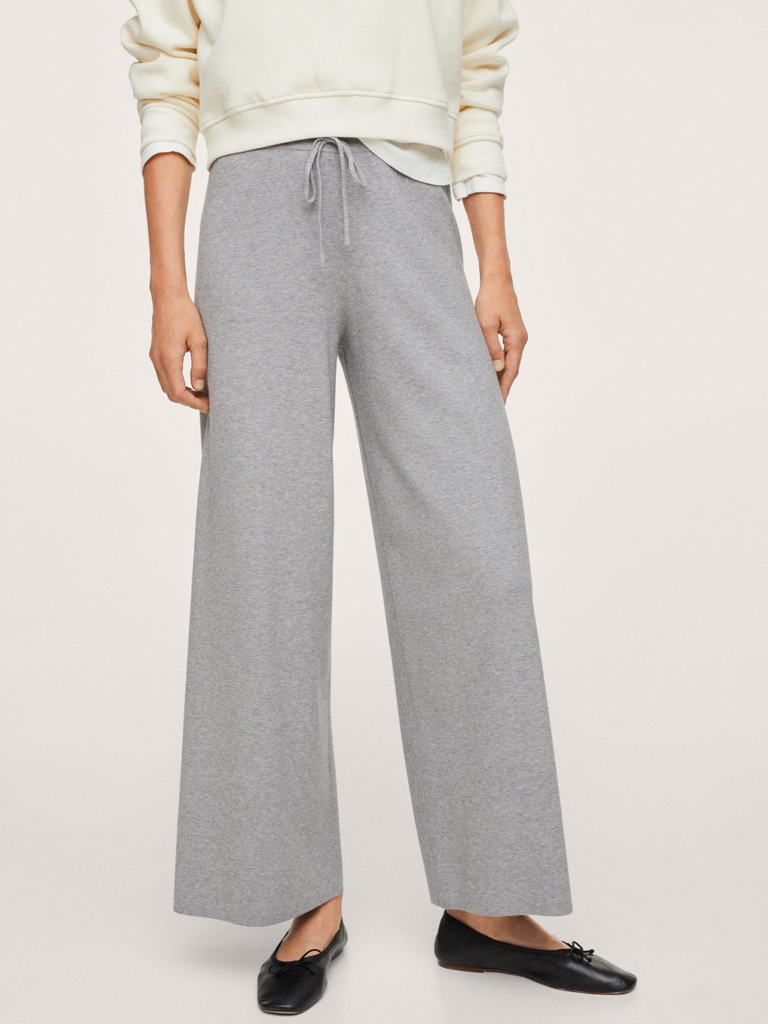 

MANGO Women Grey Melange Knitted High-Rise Trousers