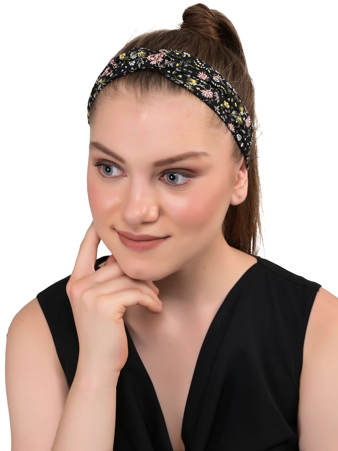 

BuckleUp Girls Black & Pink Floral Printed Hairband