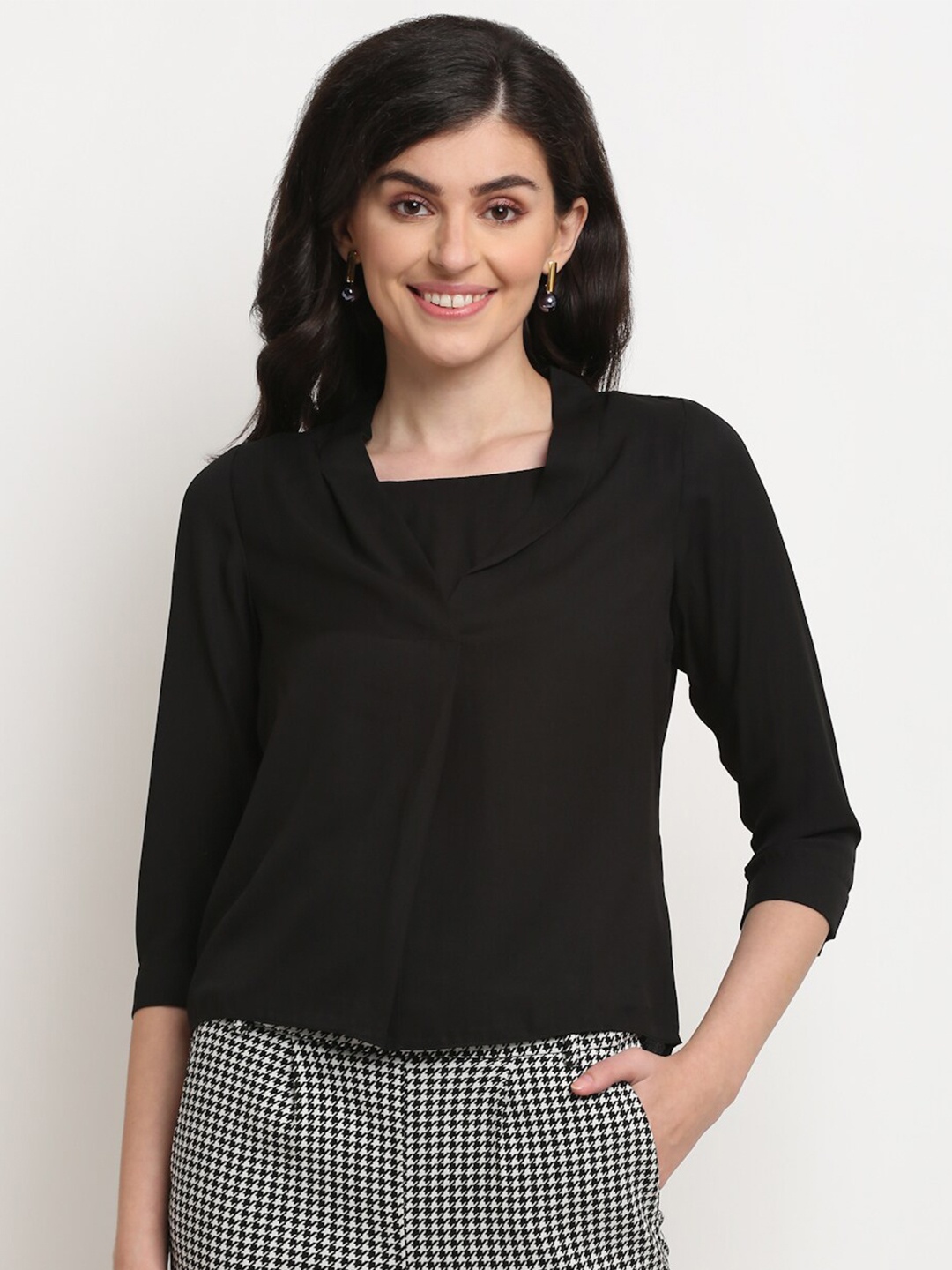 

La Zoire Black Cowl Neck High Low Georgette Top