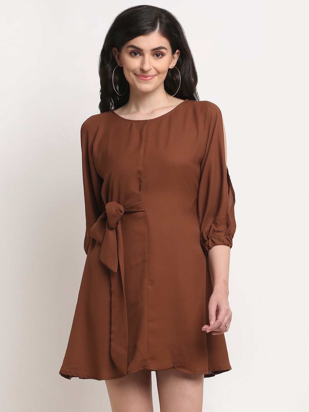 

La Zoire Brown Georgette Mini Dress