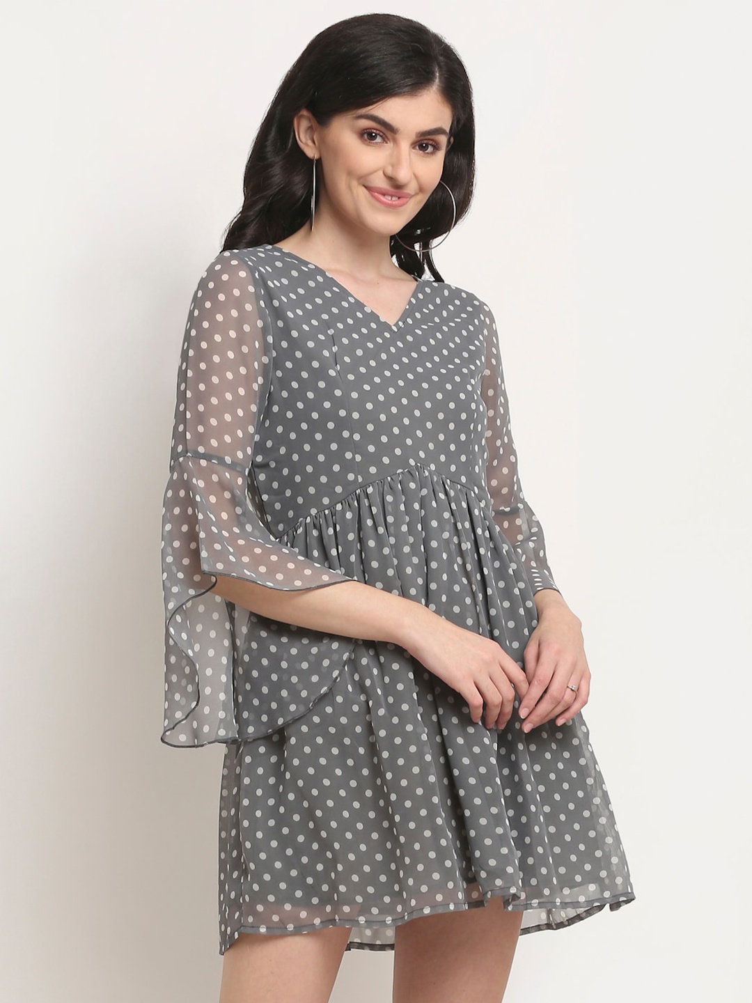 

La Zoire Grey Printed Georgette Mini Dress
