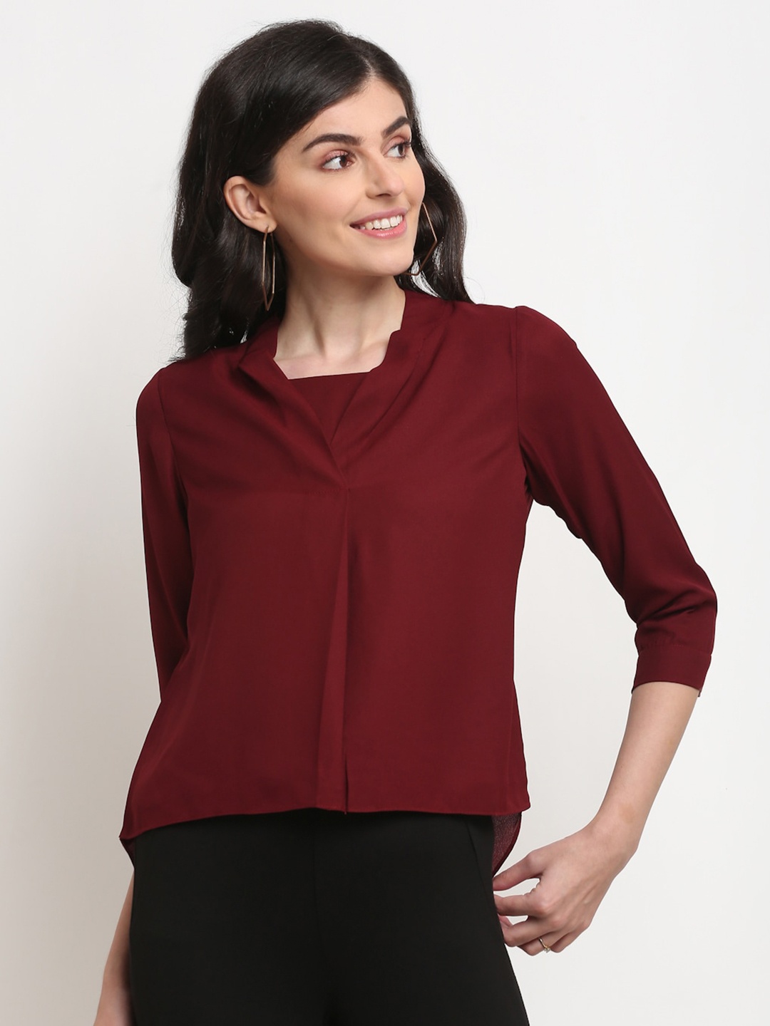 

La Zoire Maroon Georgette High-Low Top