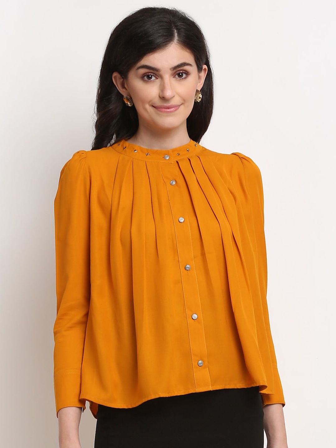 

La Zoire Mustard Yellow Mandarin Collar Georgette Top