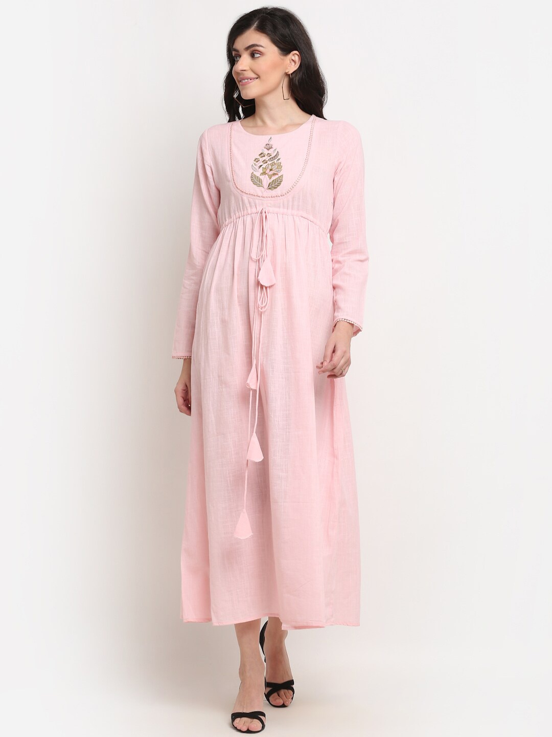 

La Zoire Pink Embroidered Fit & Flare Maxi Dress