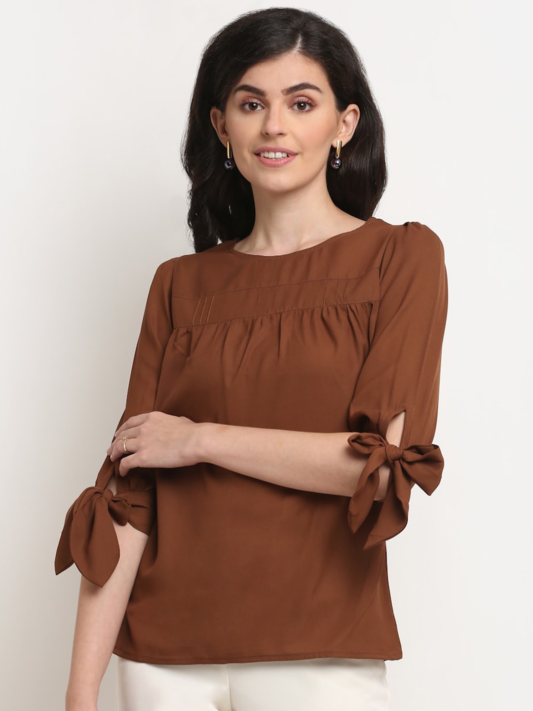 

La Zoire Women Brown Solid Georgette Top