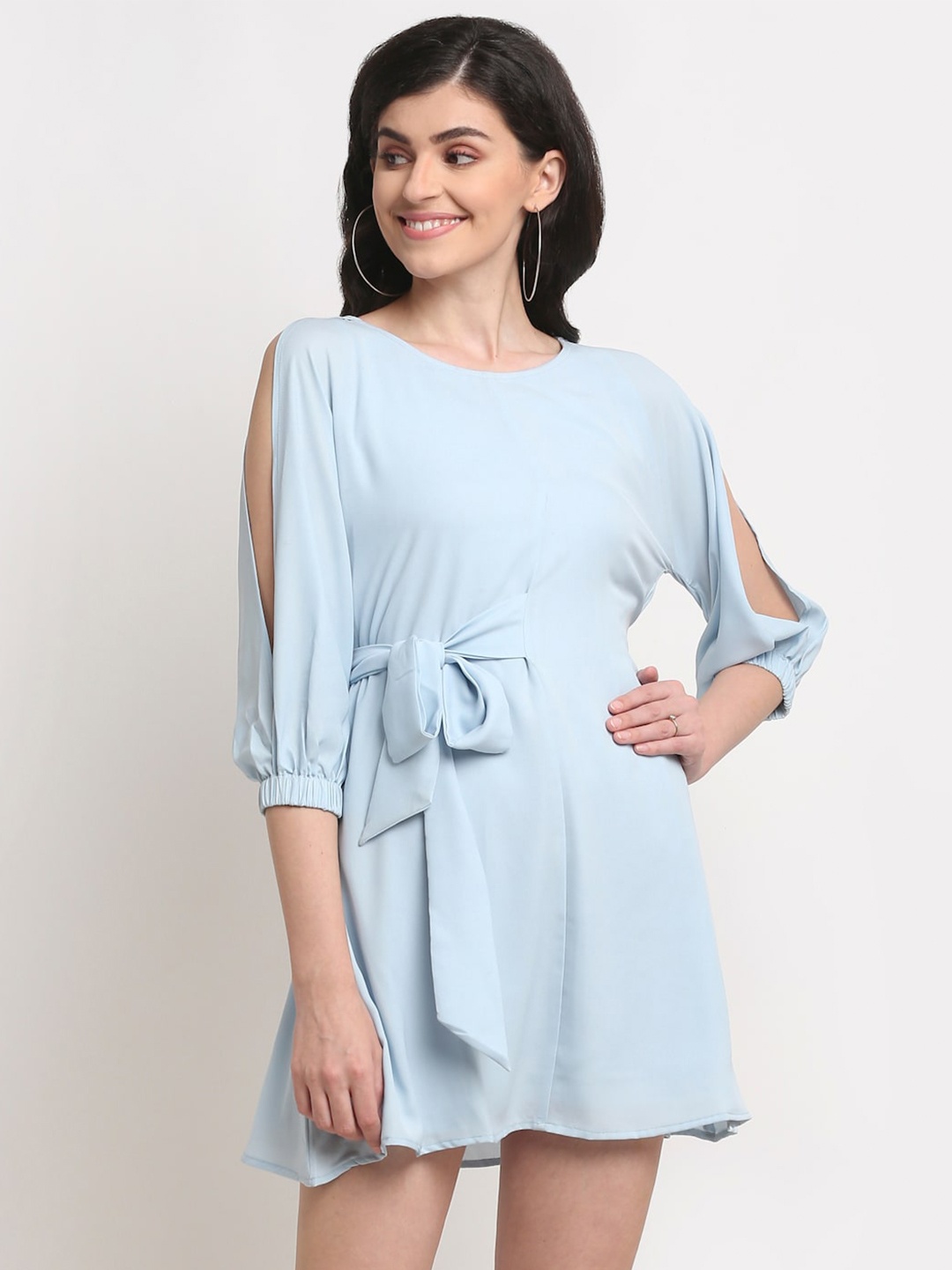 

La Zoire Blue Slit Sleeves A-Line Dress